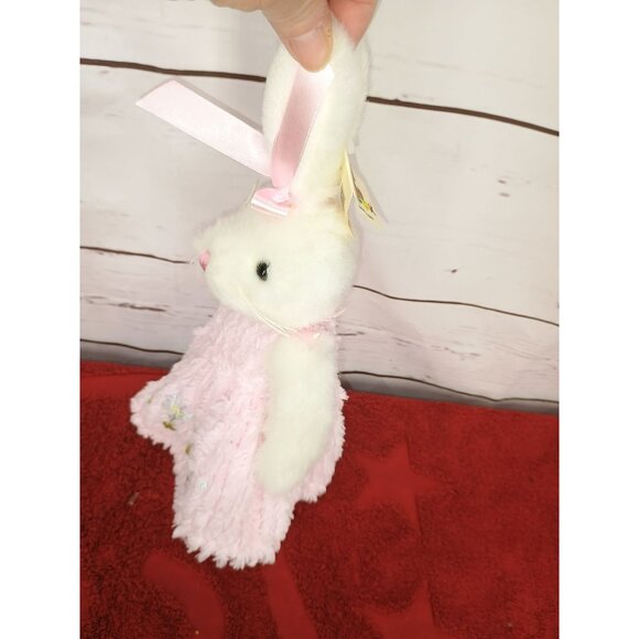 White Plush Bunny In Pink Dress With Floral Embroidery By Unipak Designs Corp 10 - Picture 6 of 6
